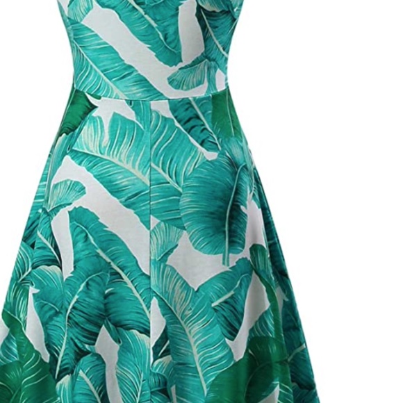 Women's Scoop Neck Sleeveless Midi Casual Flared Tank Floral Dress palm - Picture 4 of 5